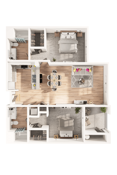Floor plan for 2 beds, 2 baths, 1166 sqft